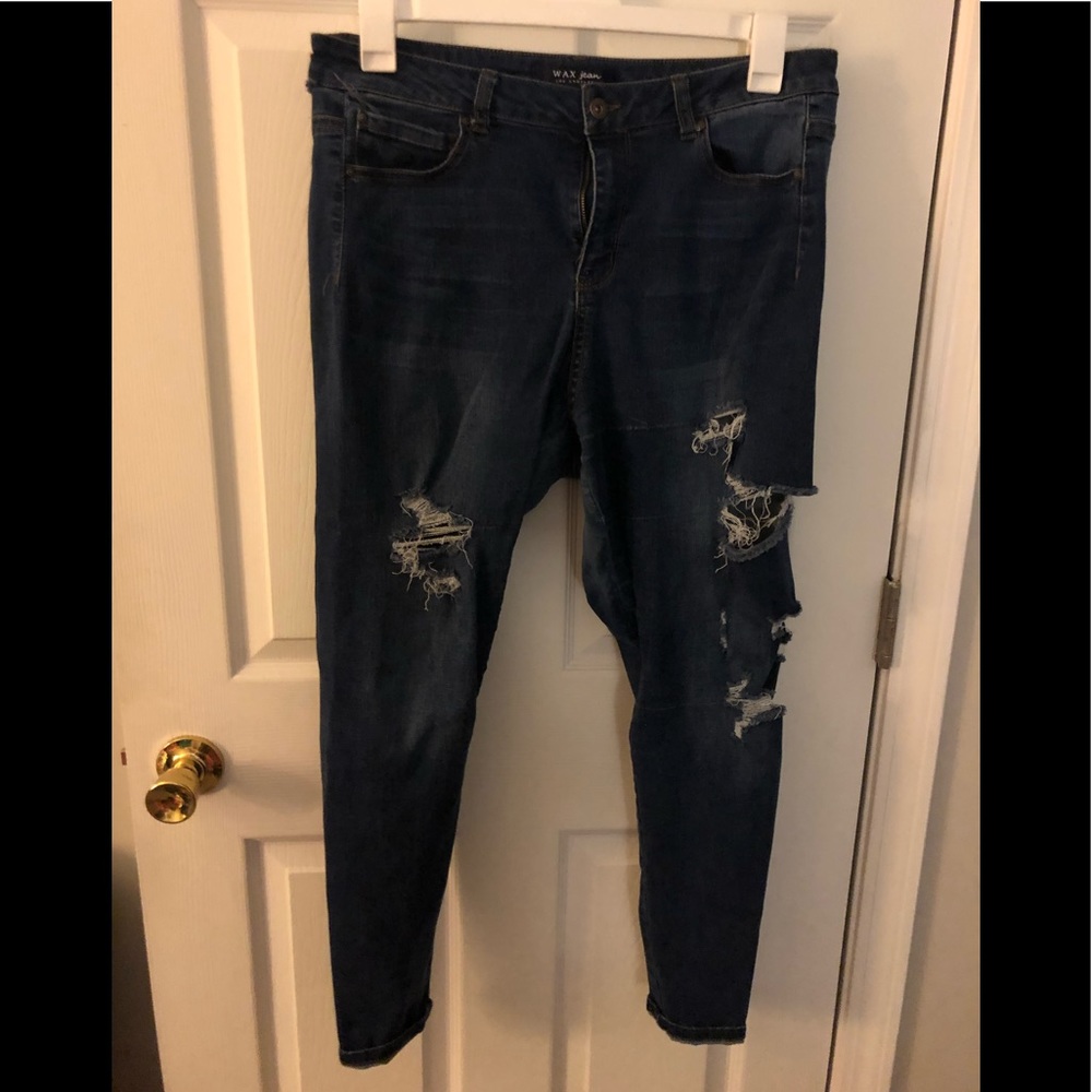 Wax Jeans, Size 16, distressed on front and back